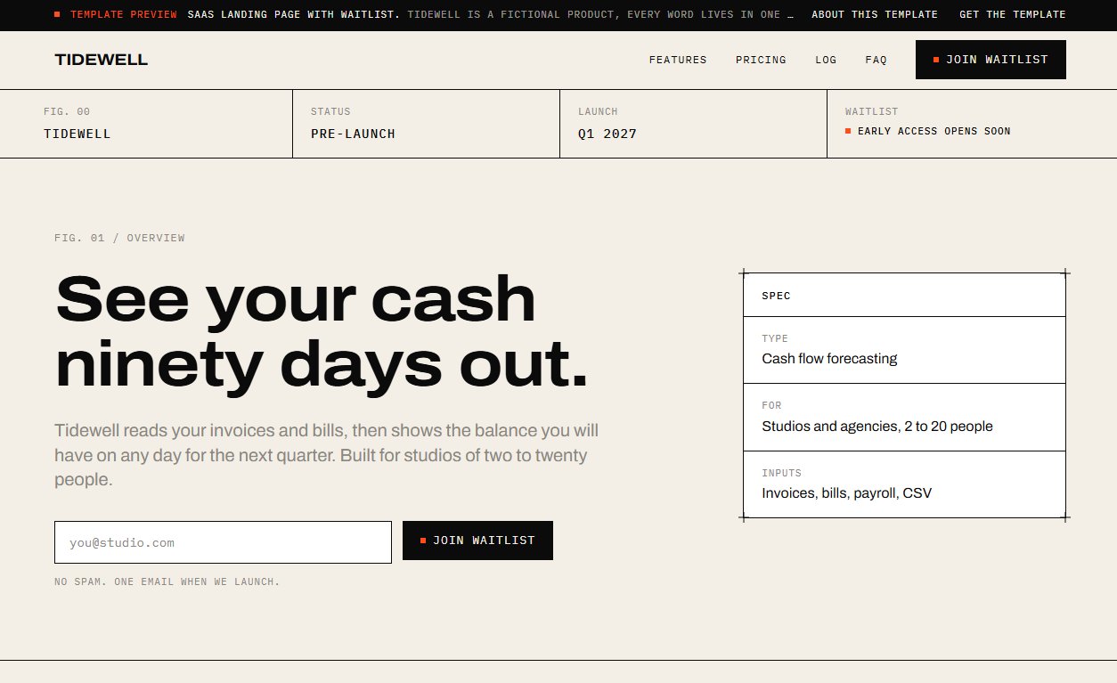 SaaS landing page with waitlist preview